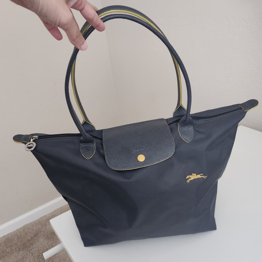 Longchamp Le Pilage Club Large Gunmetal Nylon Tote Bag